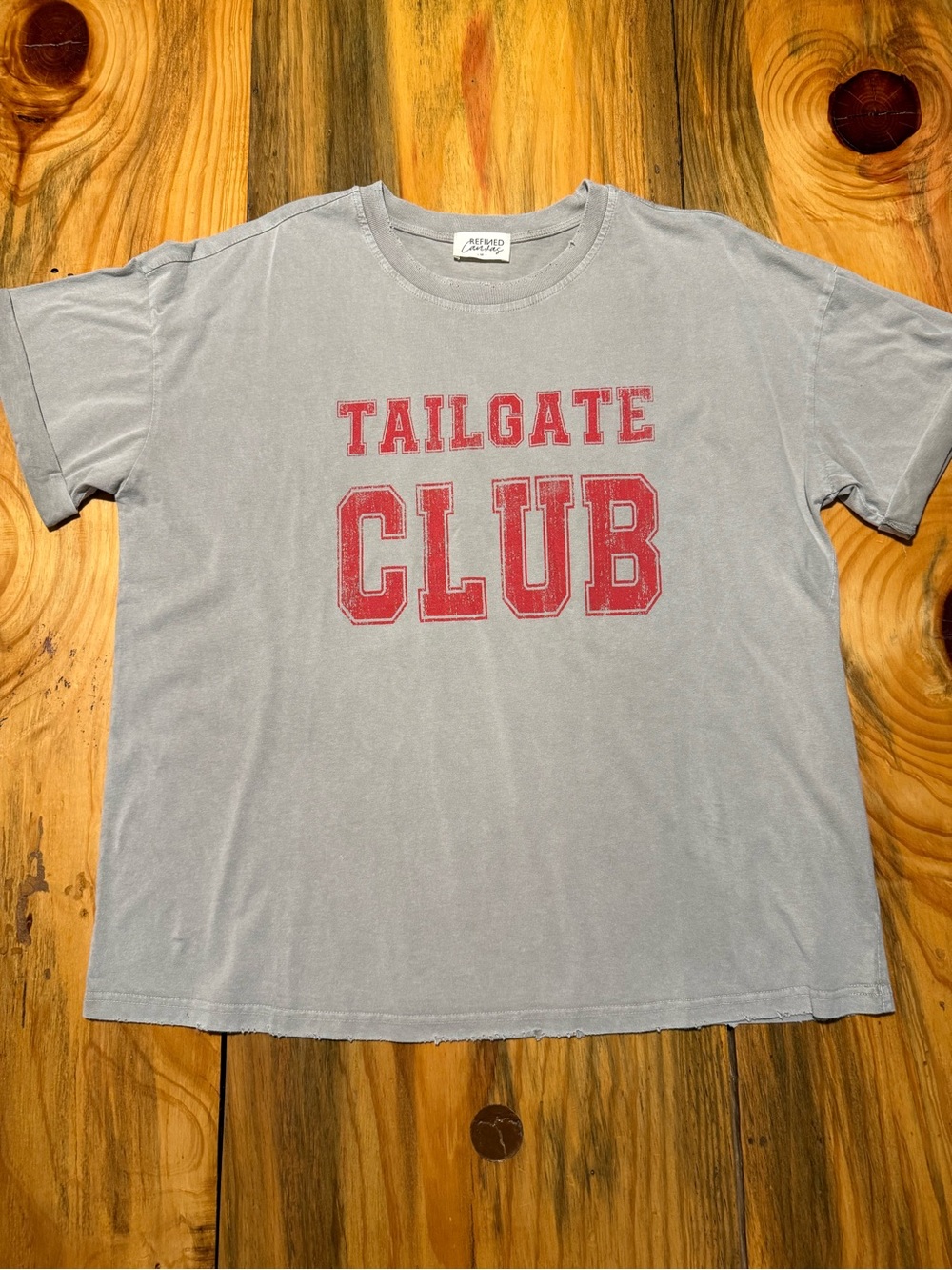Tailgate Club Short Sleeve Tee - Gray with Red Print, Women’s Medium - Picture 1 of 6
